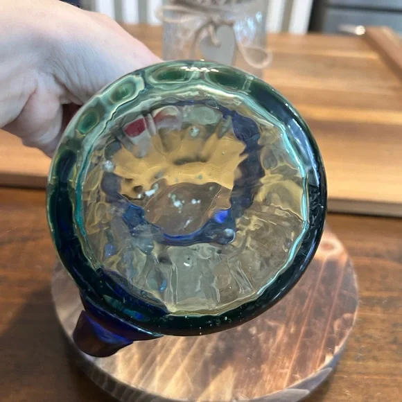 Hand-Blown Mexican Glass Mugs w/Cobalt Blue Rims & Applied Handles,set Of 2 - Picture 9 of 11